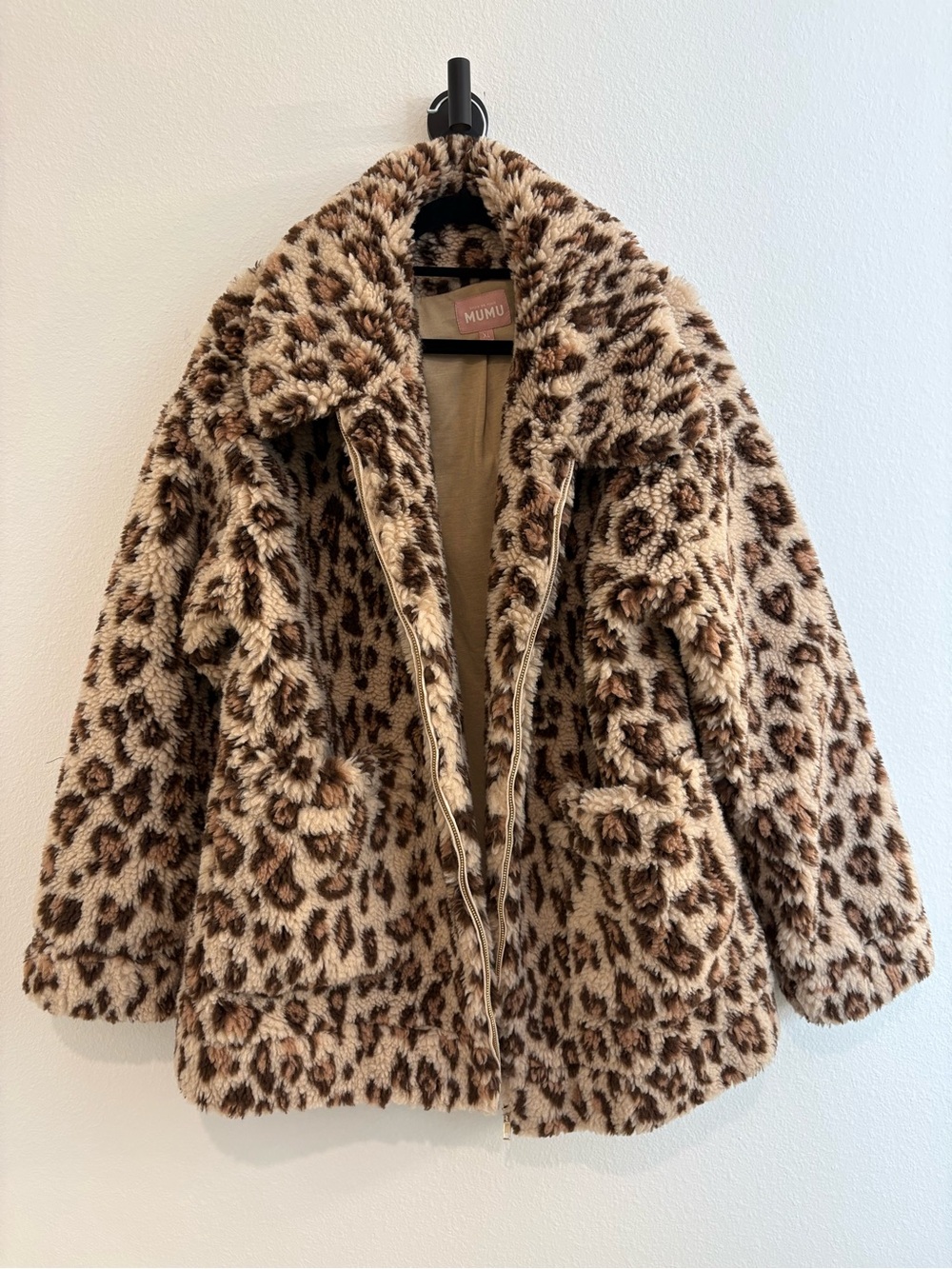 Show Me Your Mumu Cordelia Leopard Faux Fleece Teddy Coat Women's XL